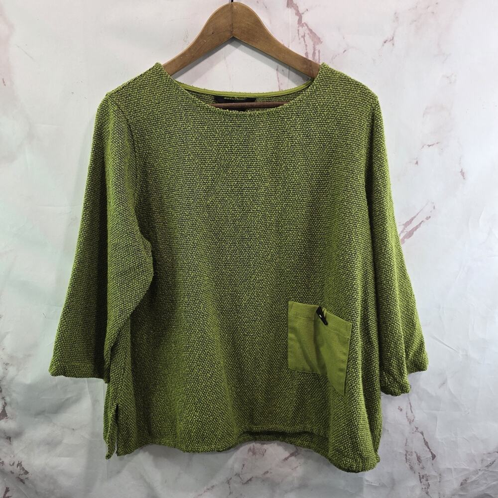 Ali Miles Shirt Womens XL P Green Textured Pocket Artsy Art To Wear Pea